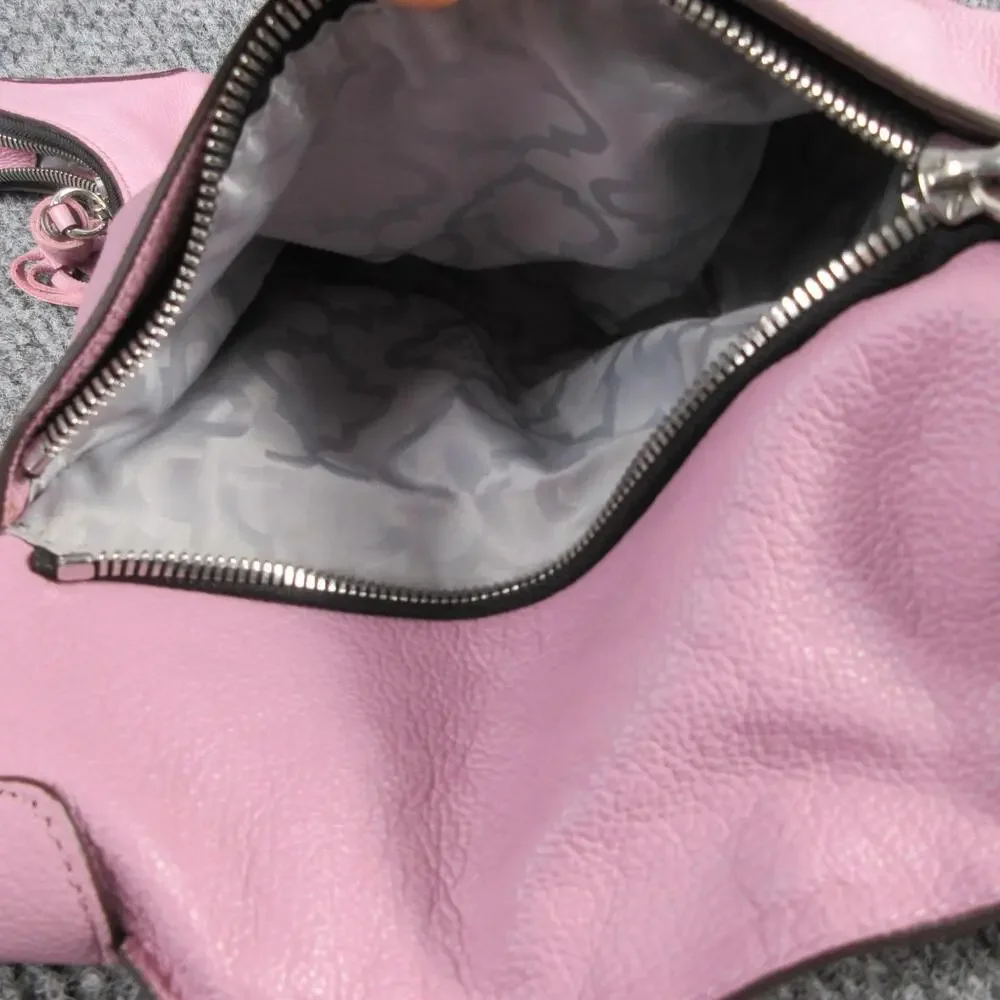 The Sak Hobo Bag Womens Large Pink Leather Woven Tassel Zip Silver Hardware